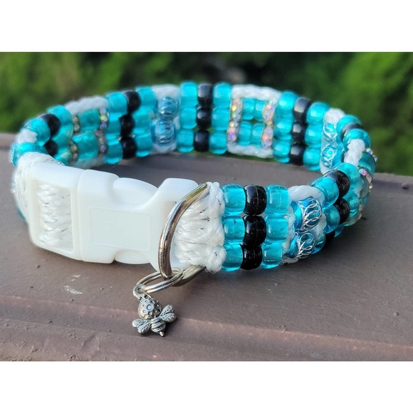 Custom Handmade Beaded Bling Dog Collar - Picture 1 of 3